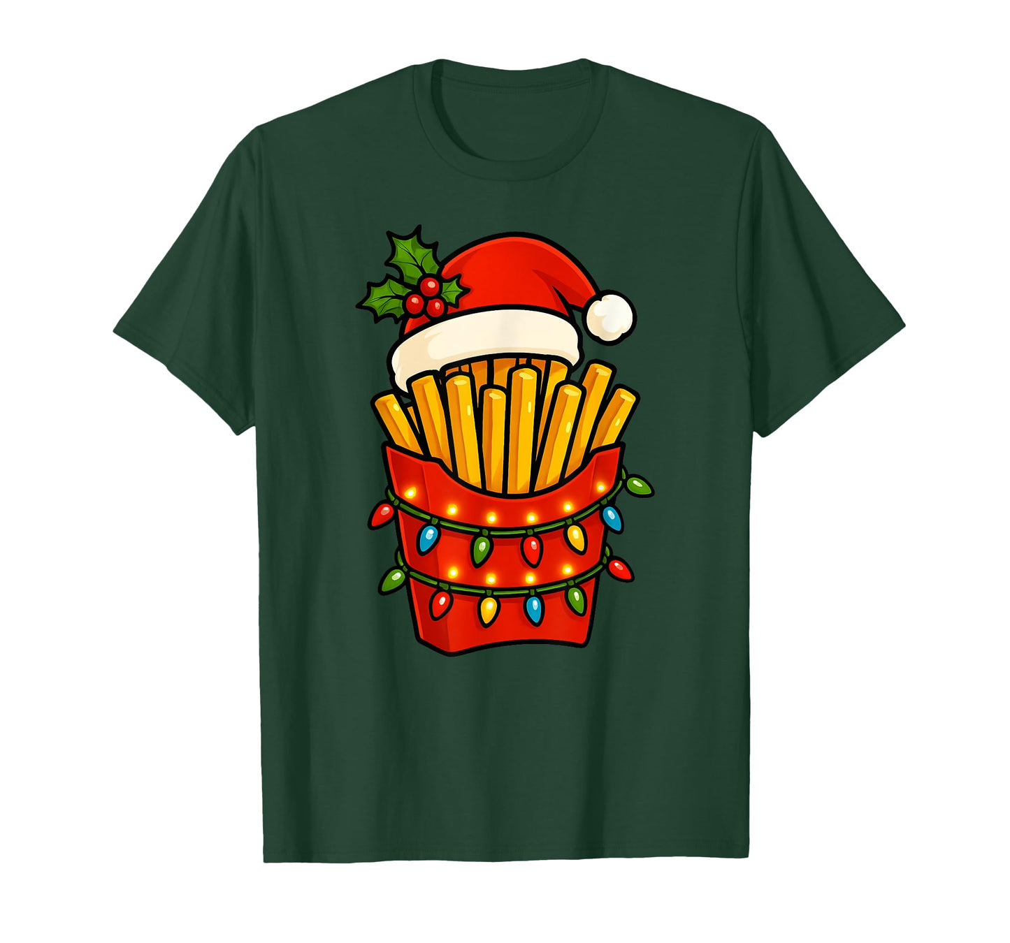 French Fries Merry Xmas Santa Hat Christmas Boys Girls Kids T-Shirt