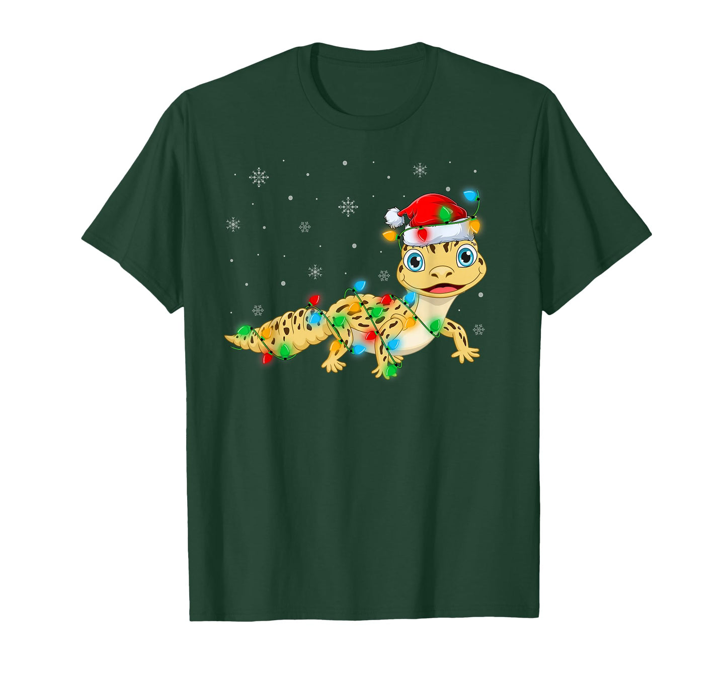 Gecko Lizard Christmas Lights Funny Santa Hat Xmas T-Shirt