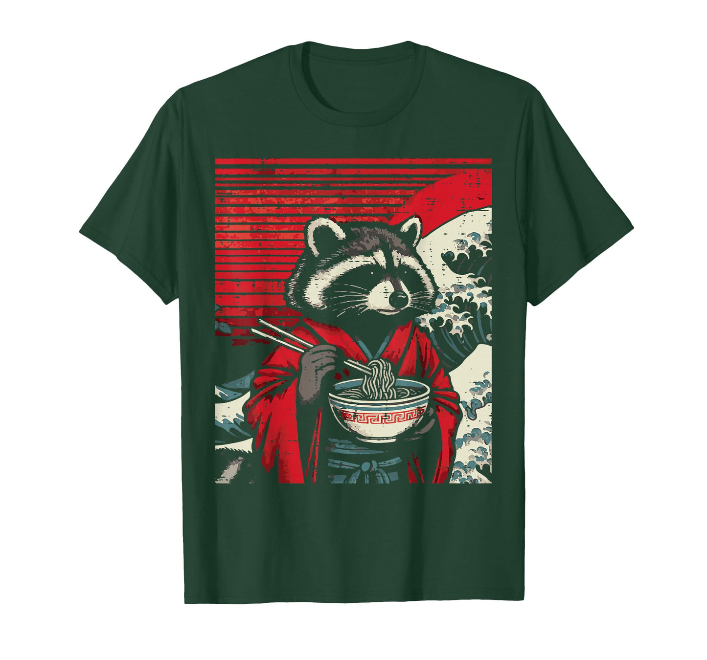 Raccoon Kimono Eating Ramen Japanese Food Art Men Women Kids T-Shirt
