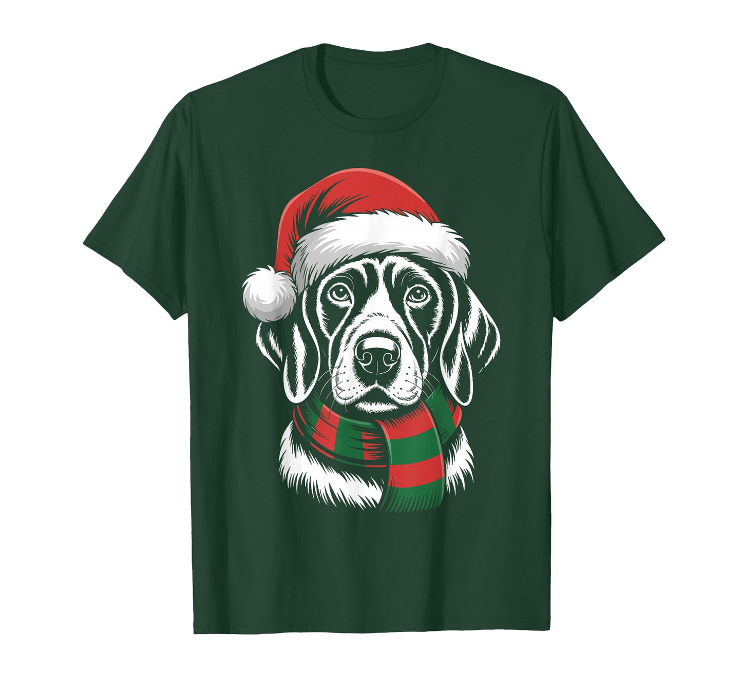 German Shorthaired Pointer Dog Santa Hat Scarf Xmas Costume T-Shirt