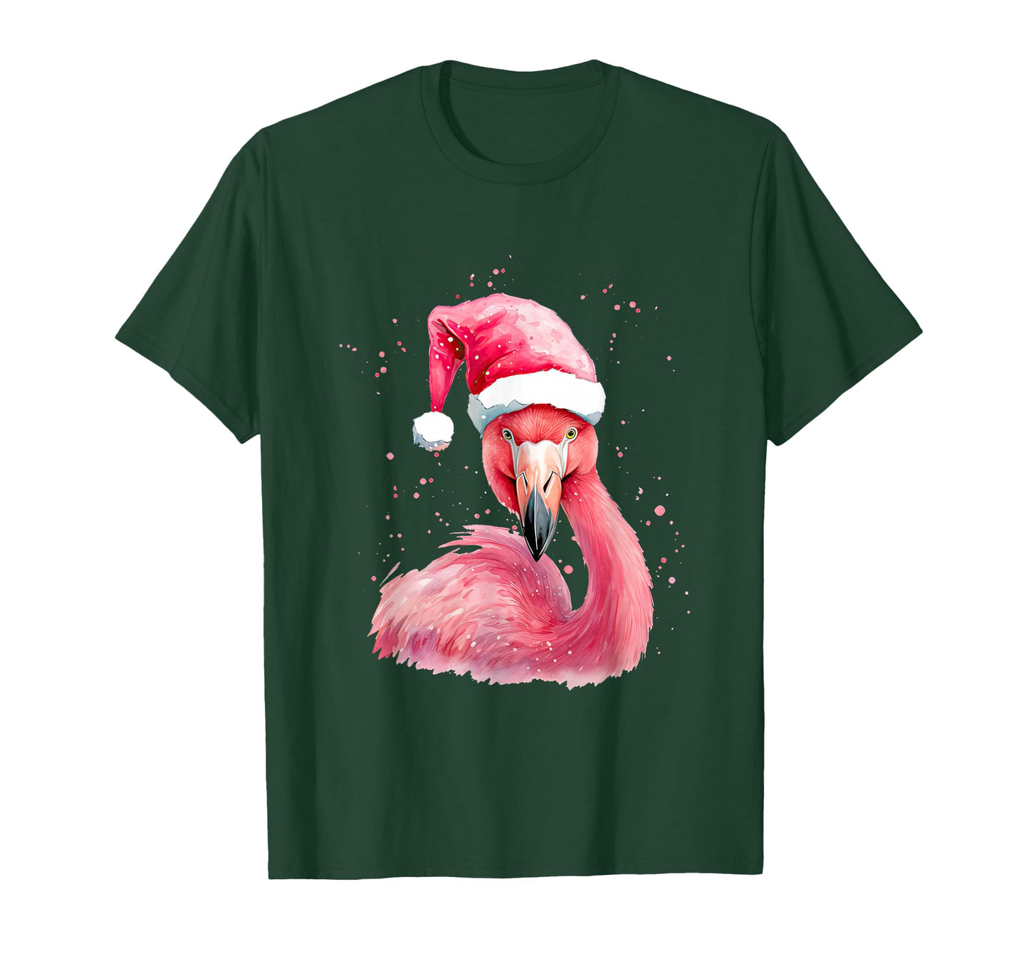 Funny Flamingo Watercolor Christmas Secret Santa hat Xmas T-Shirt