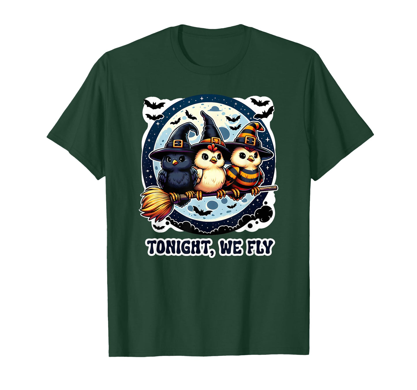 Funny Chicken Spooky Season Farm Halloween Tonight We Fly T-Shirt