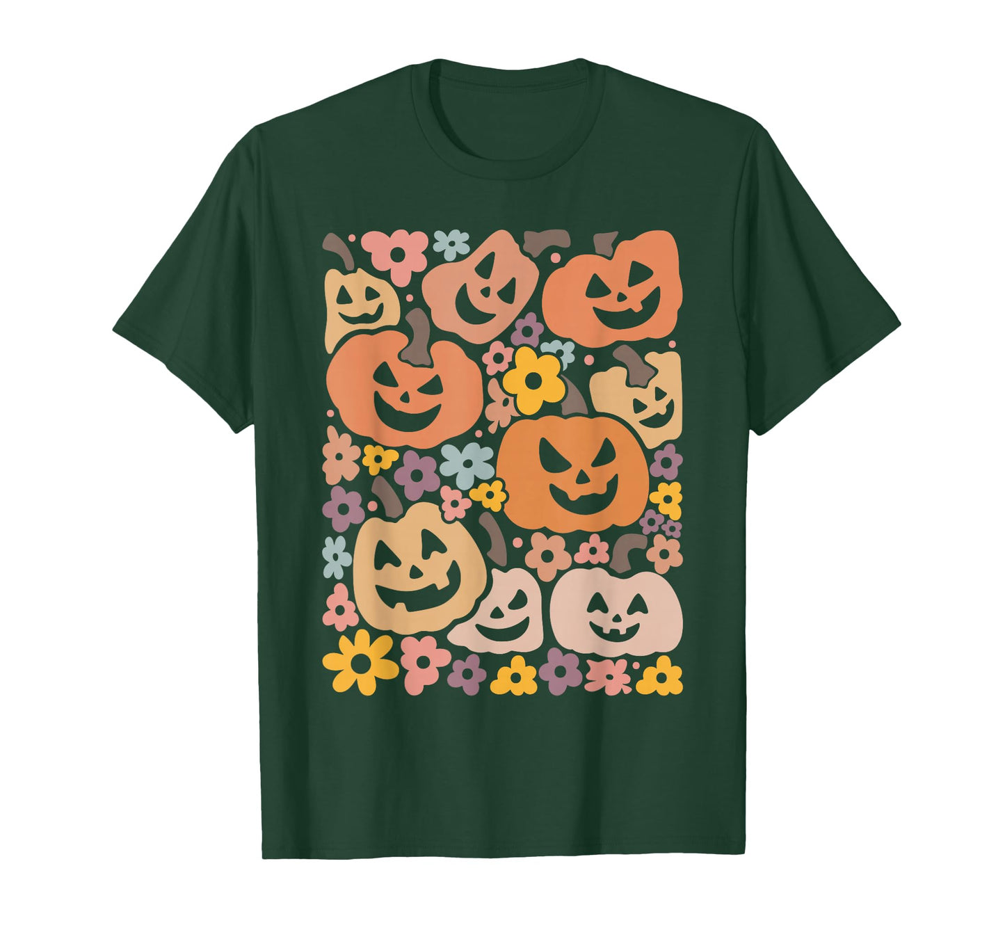 Retro Halloween Pumpkin Flowers Graphic Spooky Fall Aesthetc T-Shirt