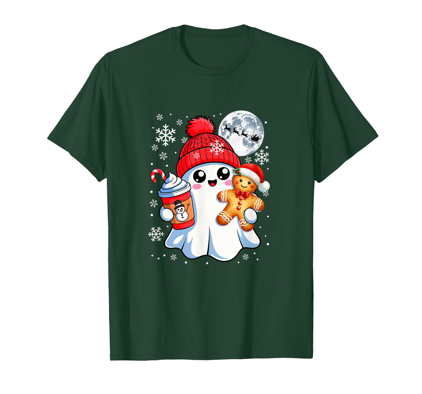 Cute Boo Holding Santa Gingerbread Coffee Christmas Family T-Shirt