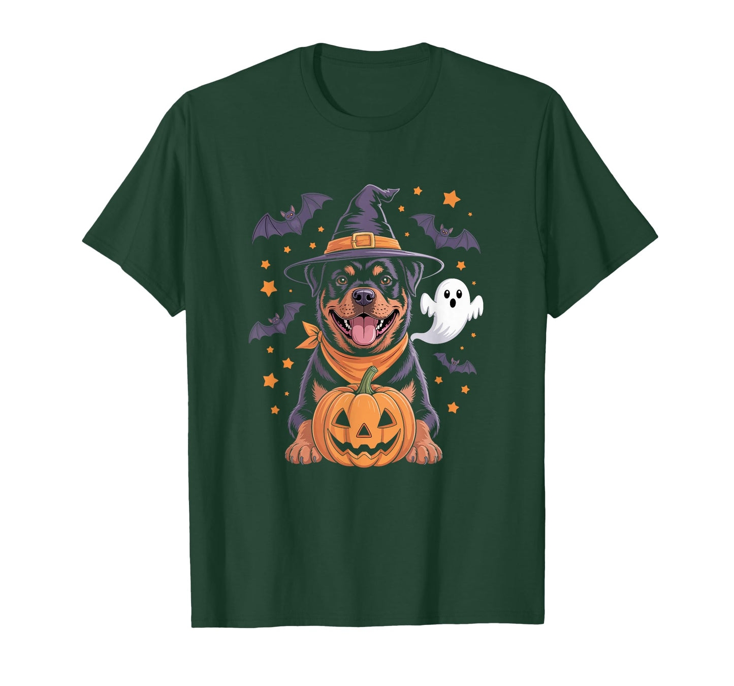 Cute Rottweiler Witch Halloween Pumpkin and Ghost T-Shirt