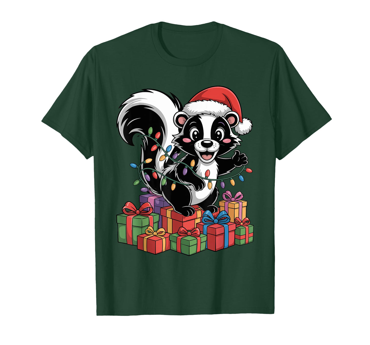 Funny Skunk Santa Hat Animals Lovers Ugly Christmas Pajamas T-Shirt