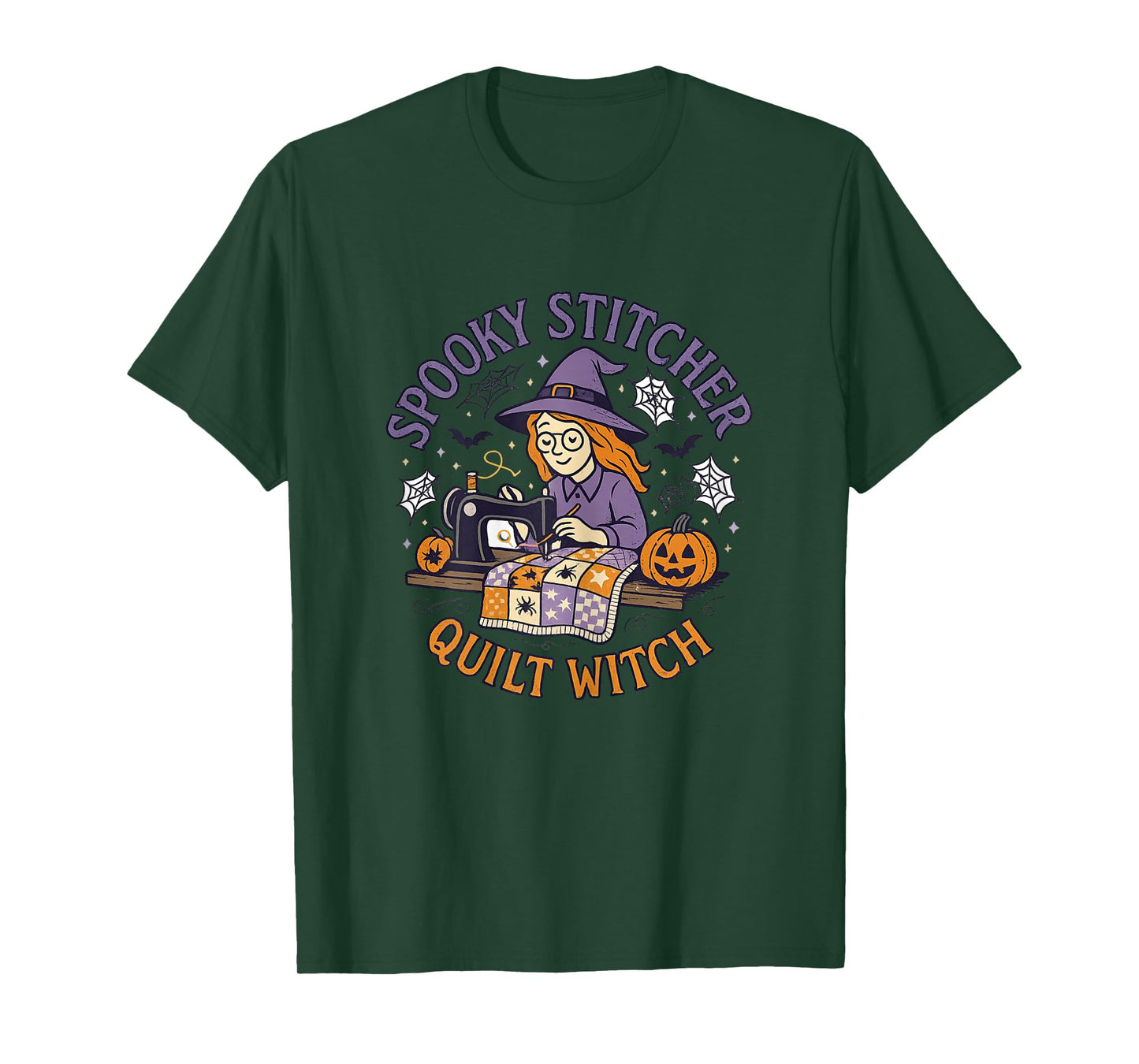 Spooky Stitcher Quilt Witch Halloween Funny Sewing Quilter T-Shirt
