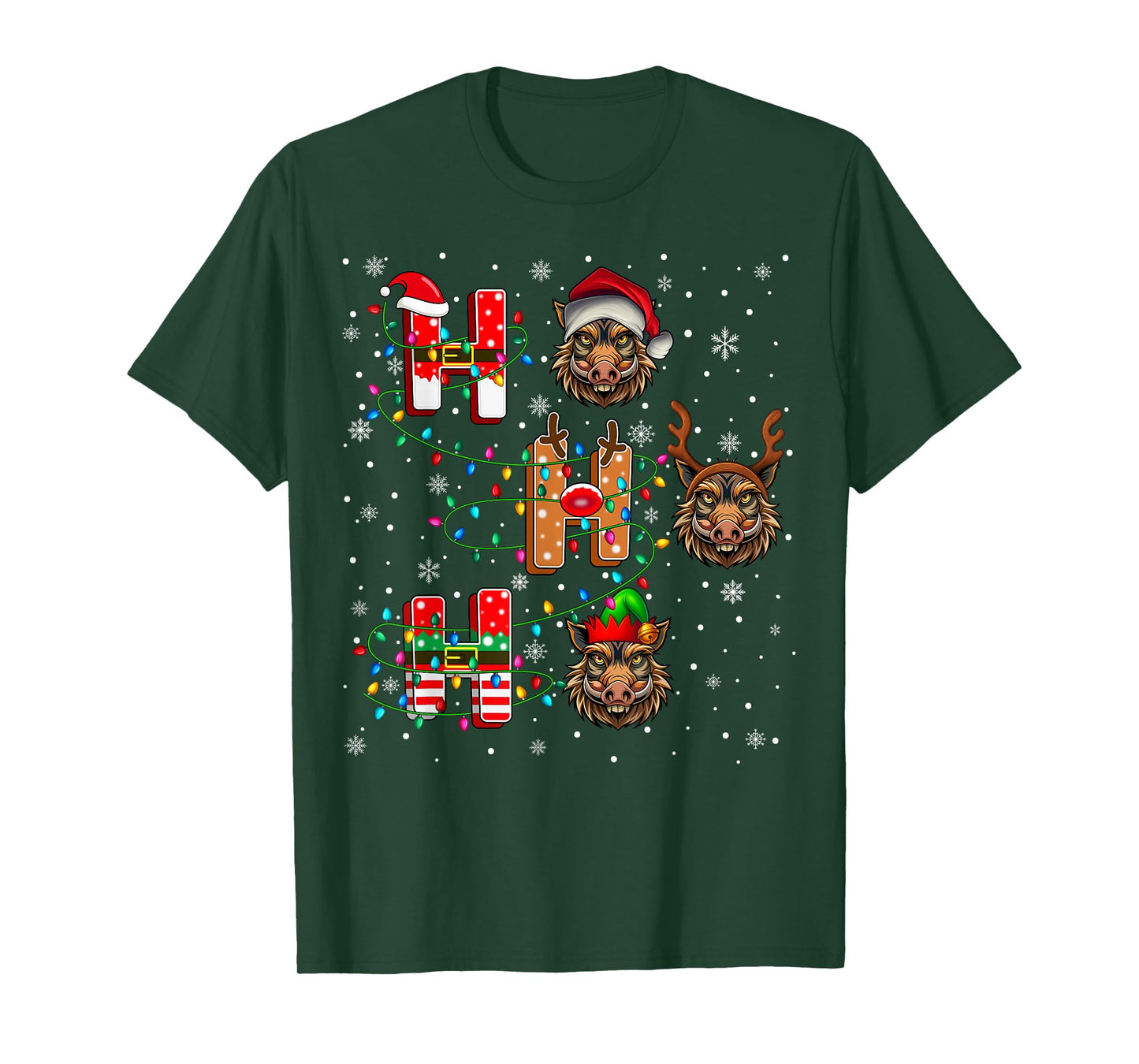 Ho Ho Ho Santa Reindeer Hat Elf Warthog Animal Christmas T-Shirt
