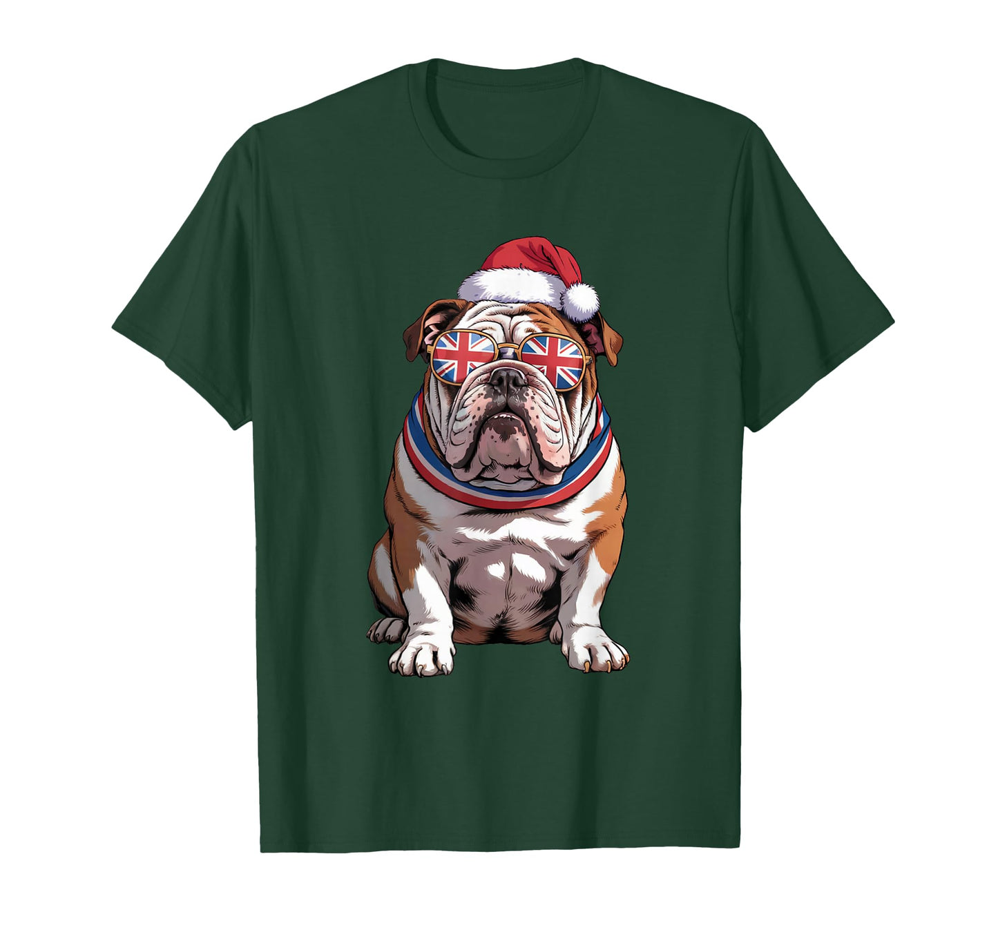 Santa Hat English Bulldog Dog Christmas Xmas Bulldog UK Flag T-Shirt