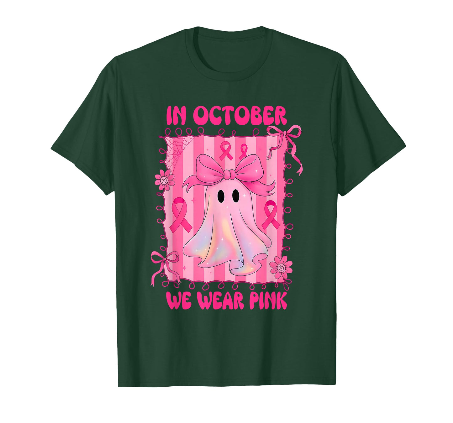 in October We Wear Pink Breast Cancer Awareness Halloween T-Shirt