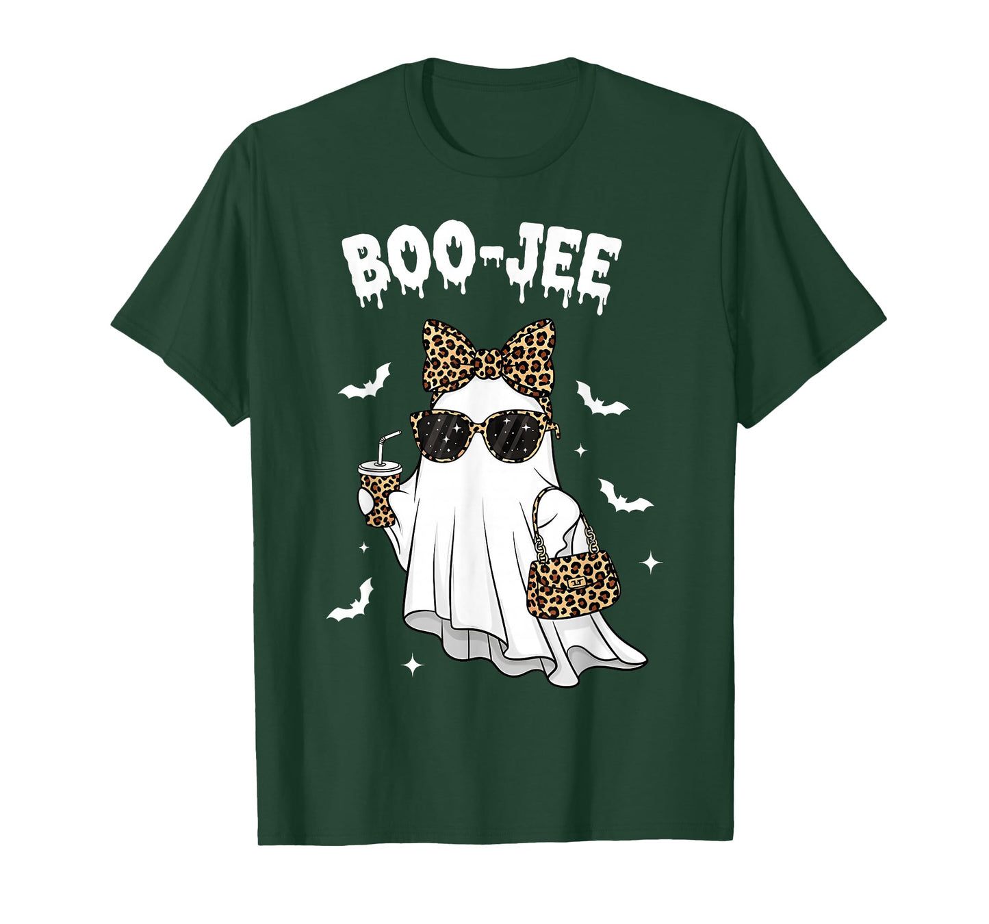 Coquette Leopard Ghost Coffee Boo-JEE Halloween Boujee Ghost T-Shirt