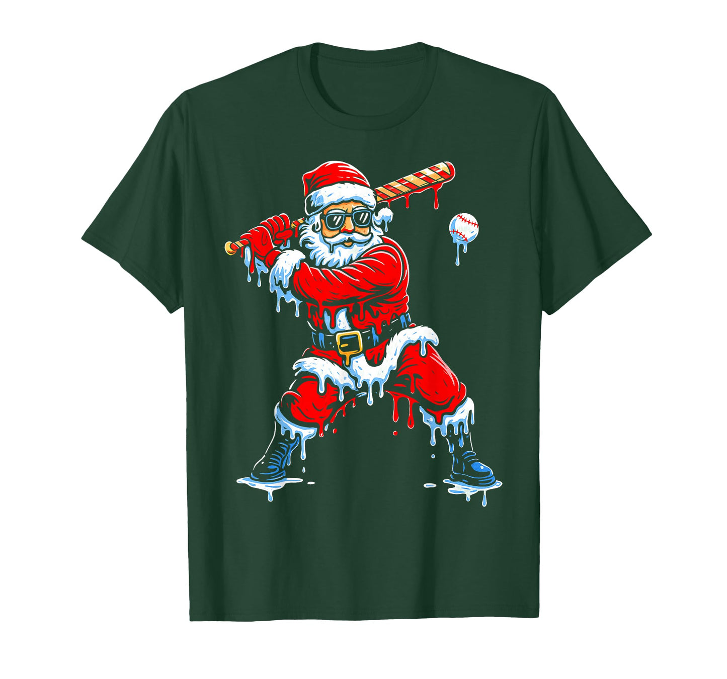 Santa Playing Baseball Ice Cream Drip Christmas Sports Boys T-Shirt