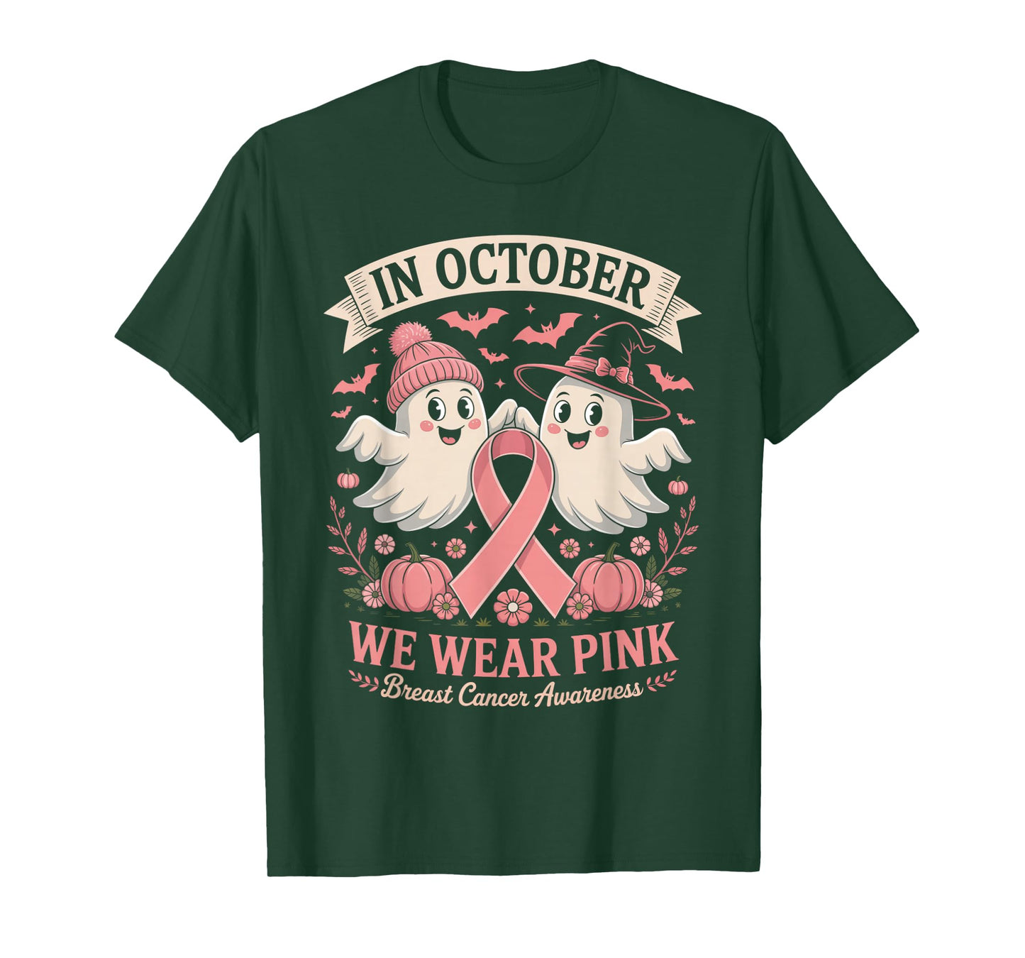 in October We Wear Pink Ghost Breast Cancer Awareness T-Shirt