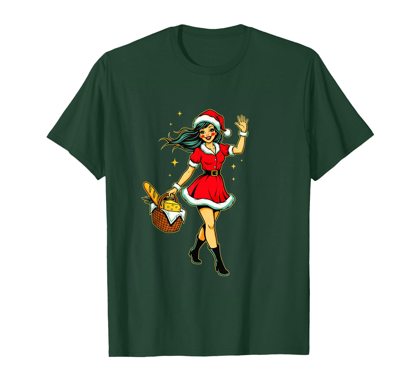 Christmas Foodie Santa Girl Funny Retro Holiday Market Humor T-Shirt