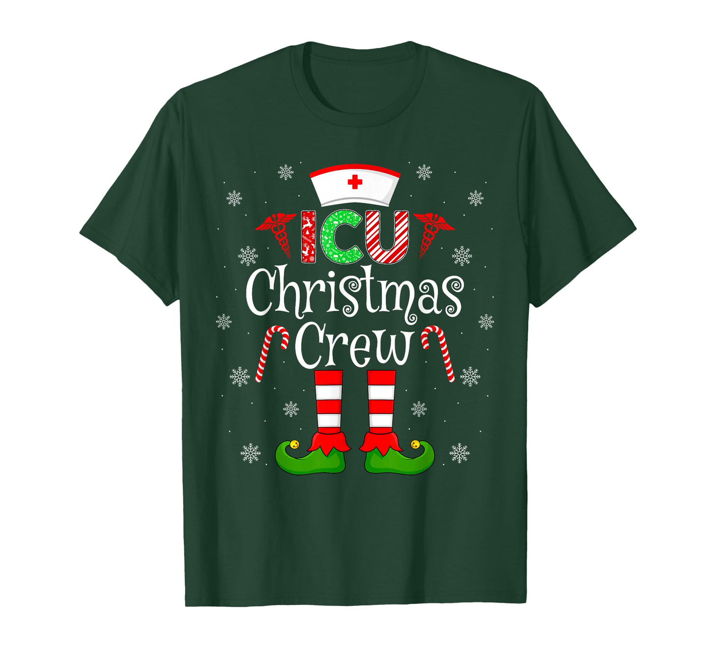 ICU Christmas Crew Matching Family Nurse Elf Christmas T-Shirt