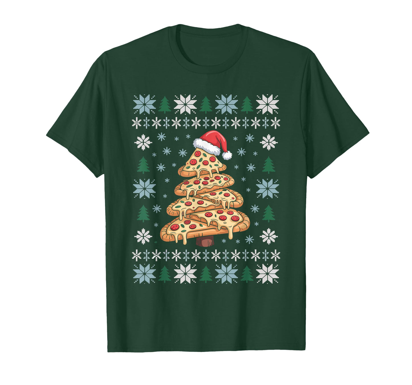 Ugly Christmas Pizza Tree Funny Holiday Food Xmas Women Men T-Shirt