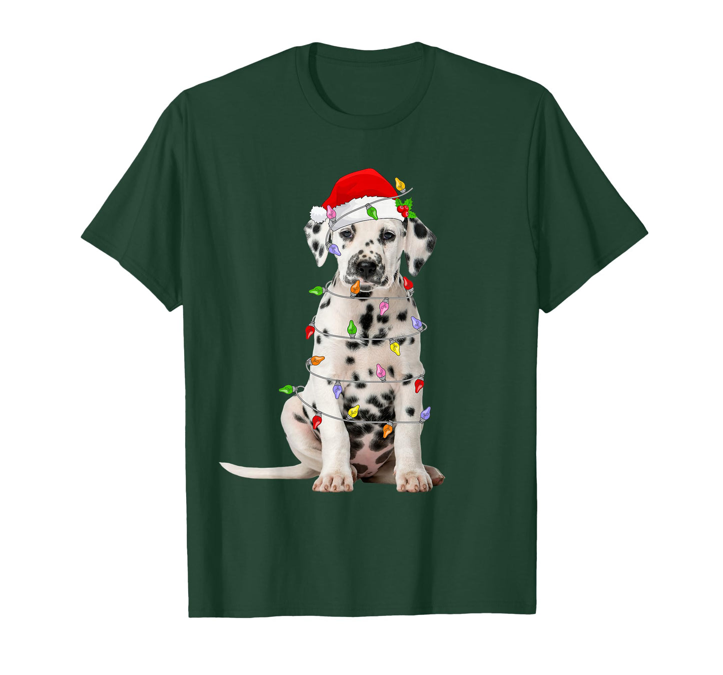 Dalmatian Christmas Santa Hat Lights Funny Pet Dog Xmas T-Shirt