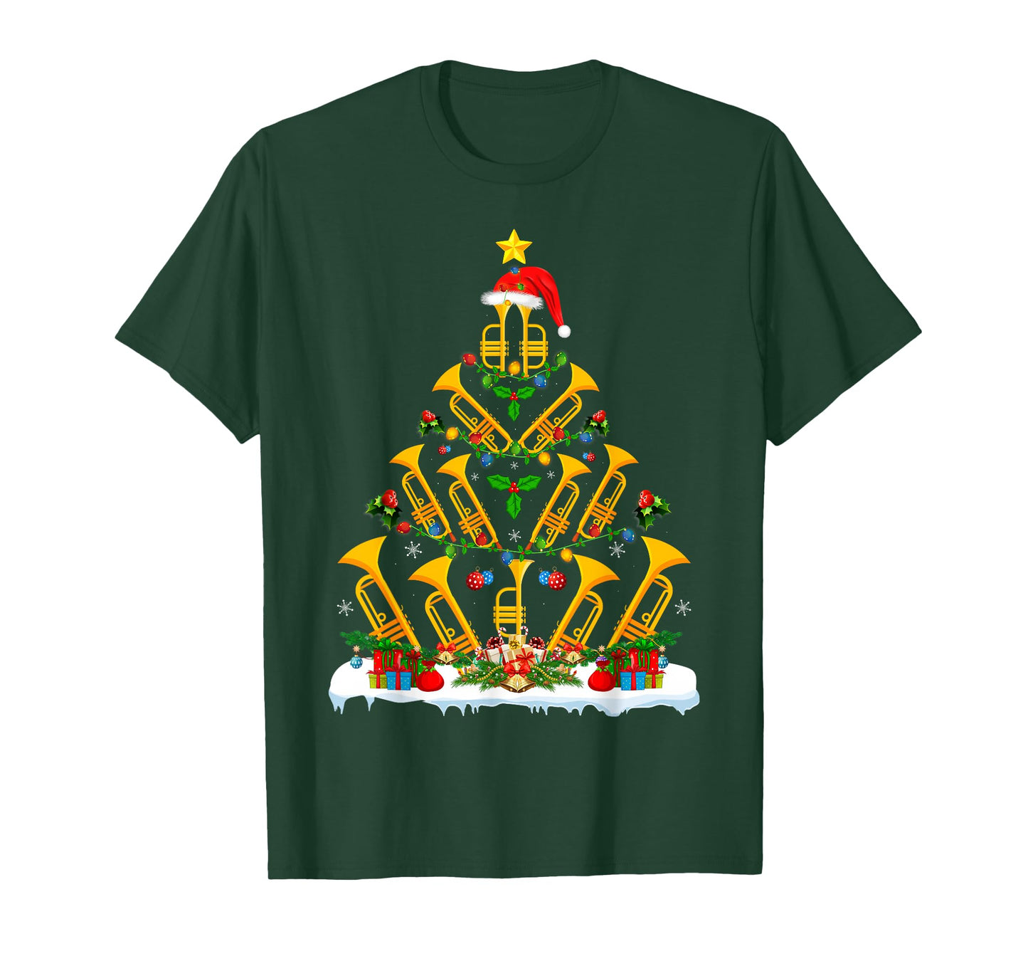 Trumpet Christmas Tree Lights Funny Music Lover Musical Xmas T-Shirt