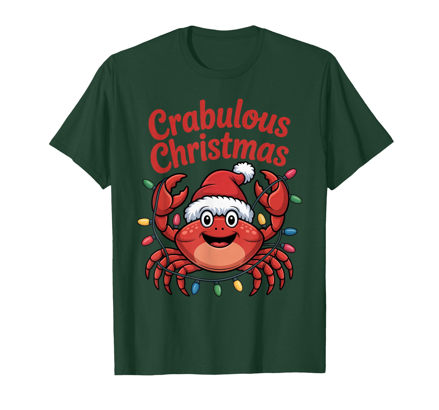 Cheerful Coastal Claus Crabulous Christmas Santa Hat Funny T-Shirt