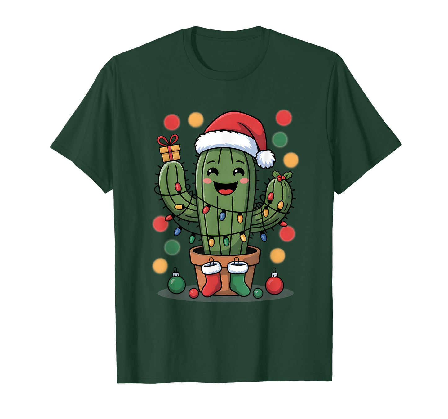 Funny Christmas Cactus Santa Holiday Lights T-Shirt