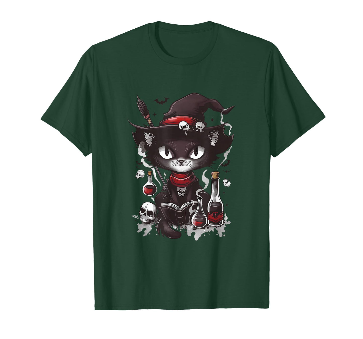 Scary Halloween Black Cat Salem Apothecary T-Shirt