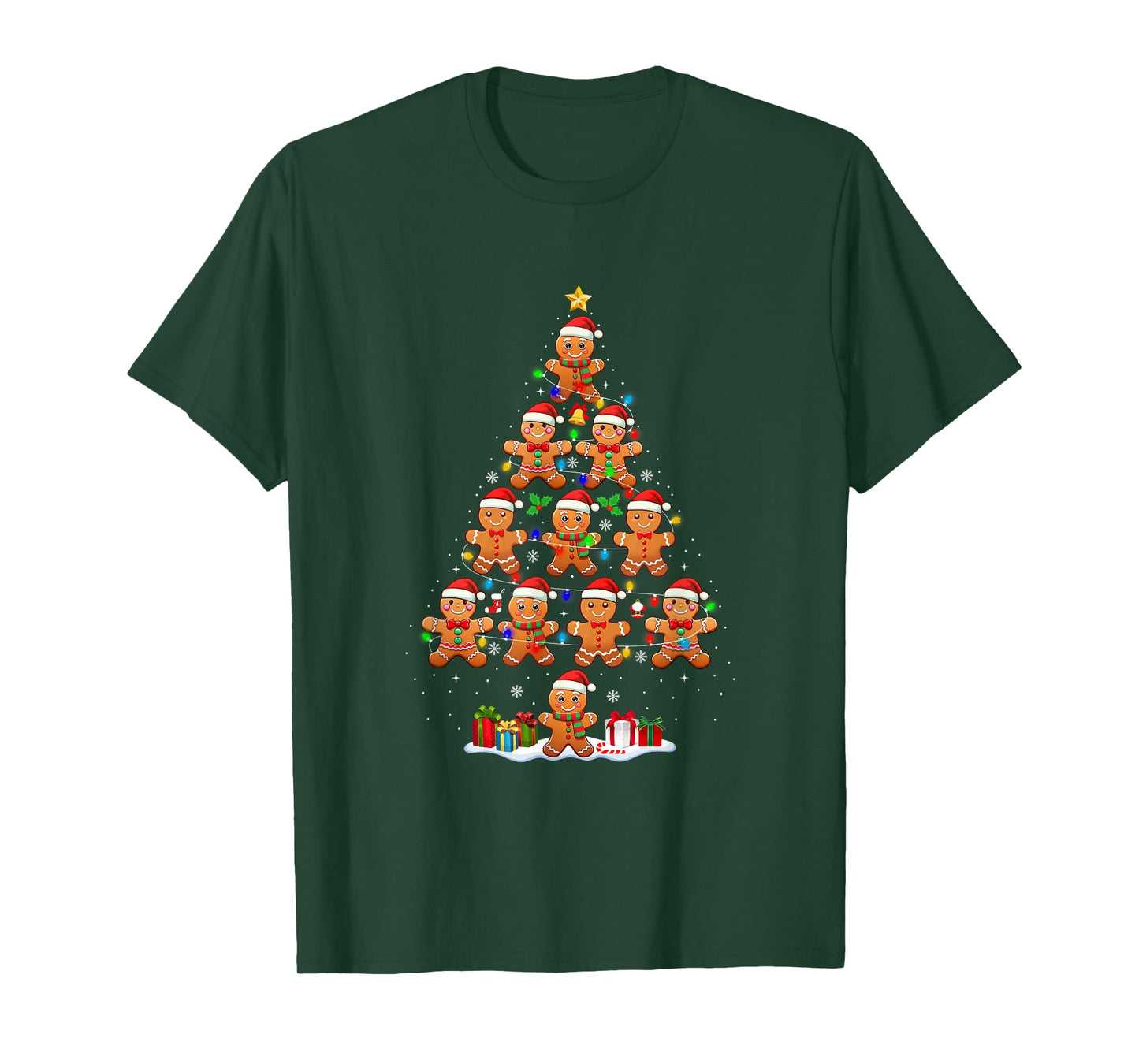 Gingerbread Christmas Tree Lights Boys Kids Xmas Pajamas T-Shirt