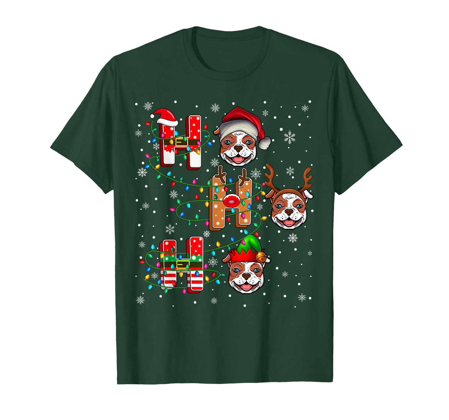 Ho Ho Ho Santa Hat Elf Matching American Bulldog Dog Xmas T-Shirt