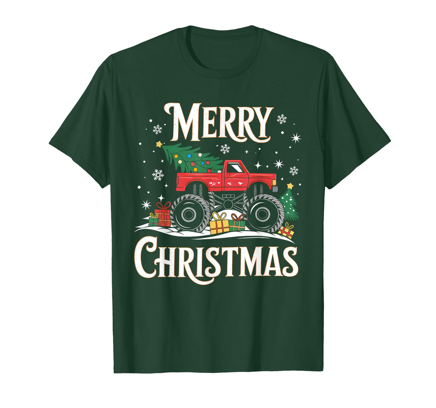 Merry Christmas Monster Truck Xmas Pajamas Boys Kids Toddler T-Shirt