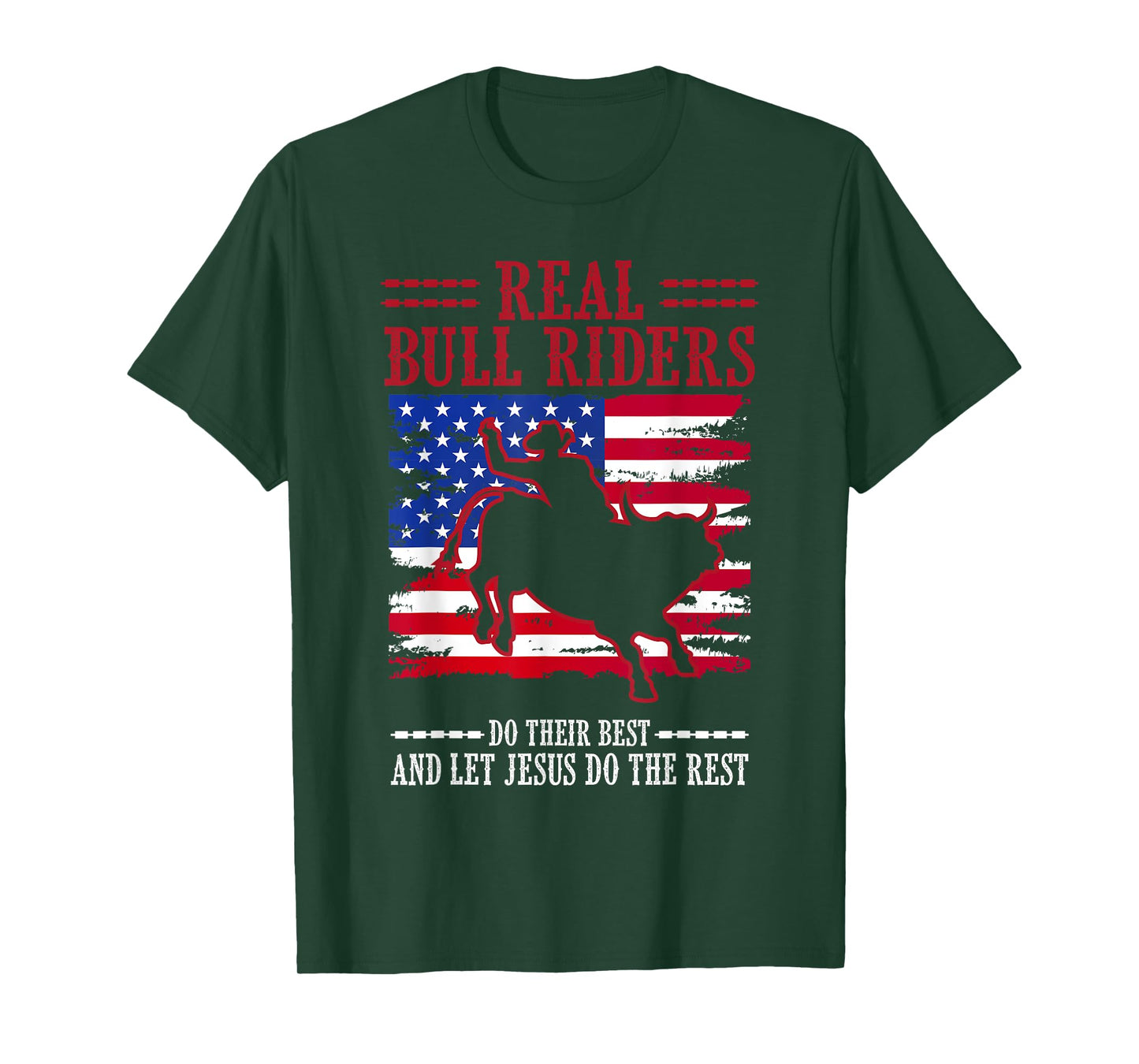 Bull Riding American Flag Rodeo Patriotic Christian Rider T-Shirt