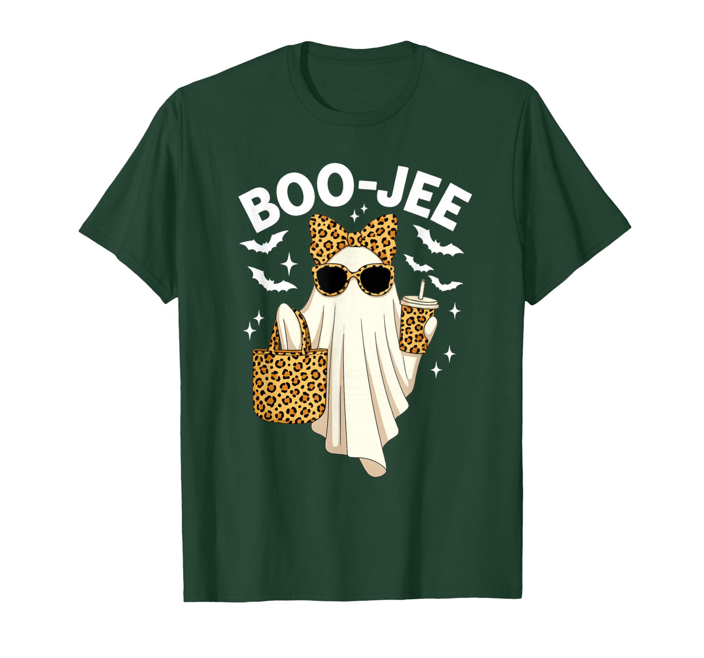 Halloween Boujee Ghost Coquette Leopard Ghost Coffee Boo-JEE T-Shirt