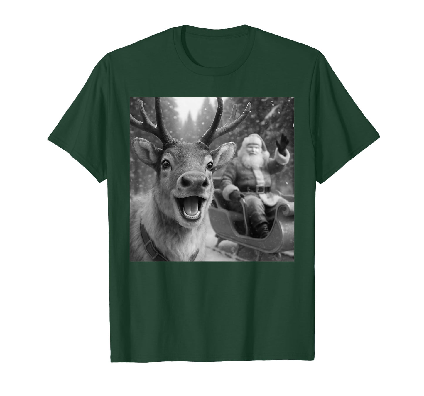 Funny Santa Claus in Sleigh with Reindeer Christmas Holiday T-Shirt