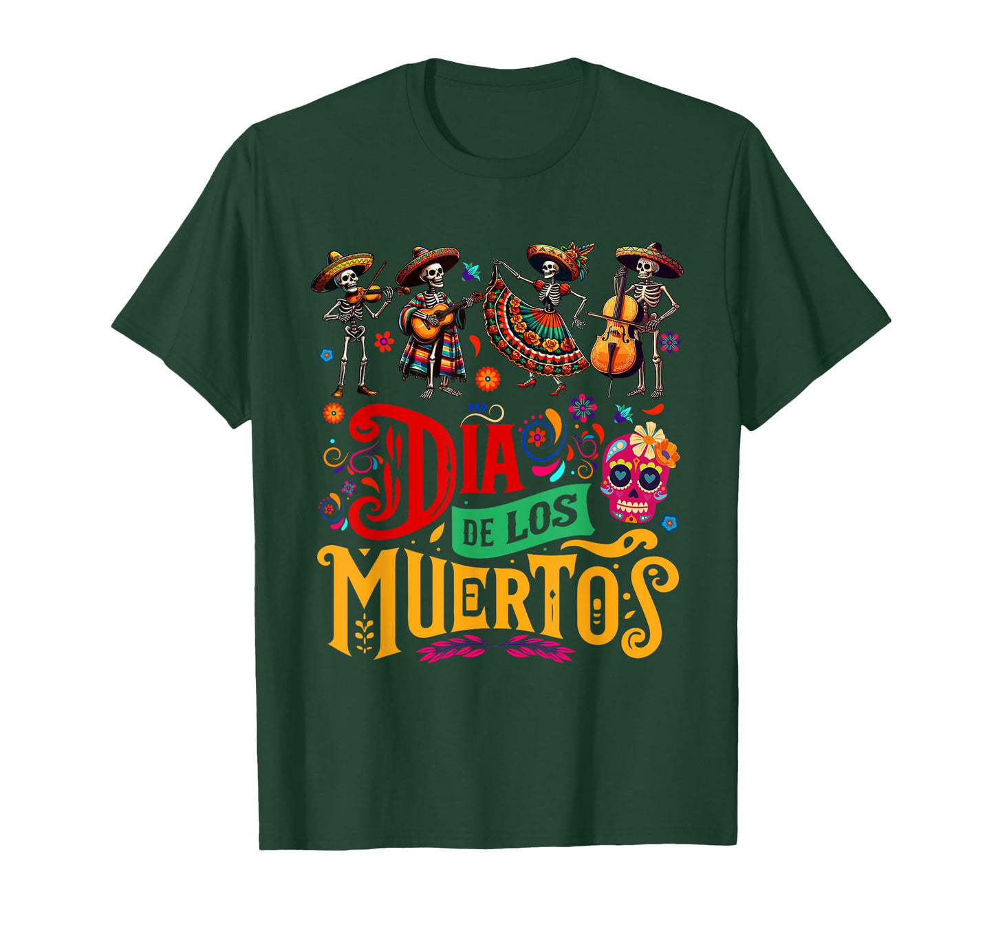Dia De Los Muertos Mexican Skeletons Instrumentalist Dancing T-Shirt