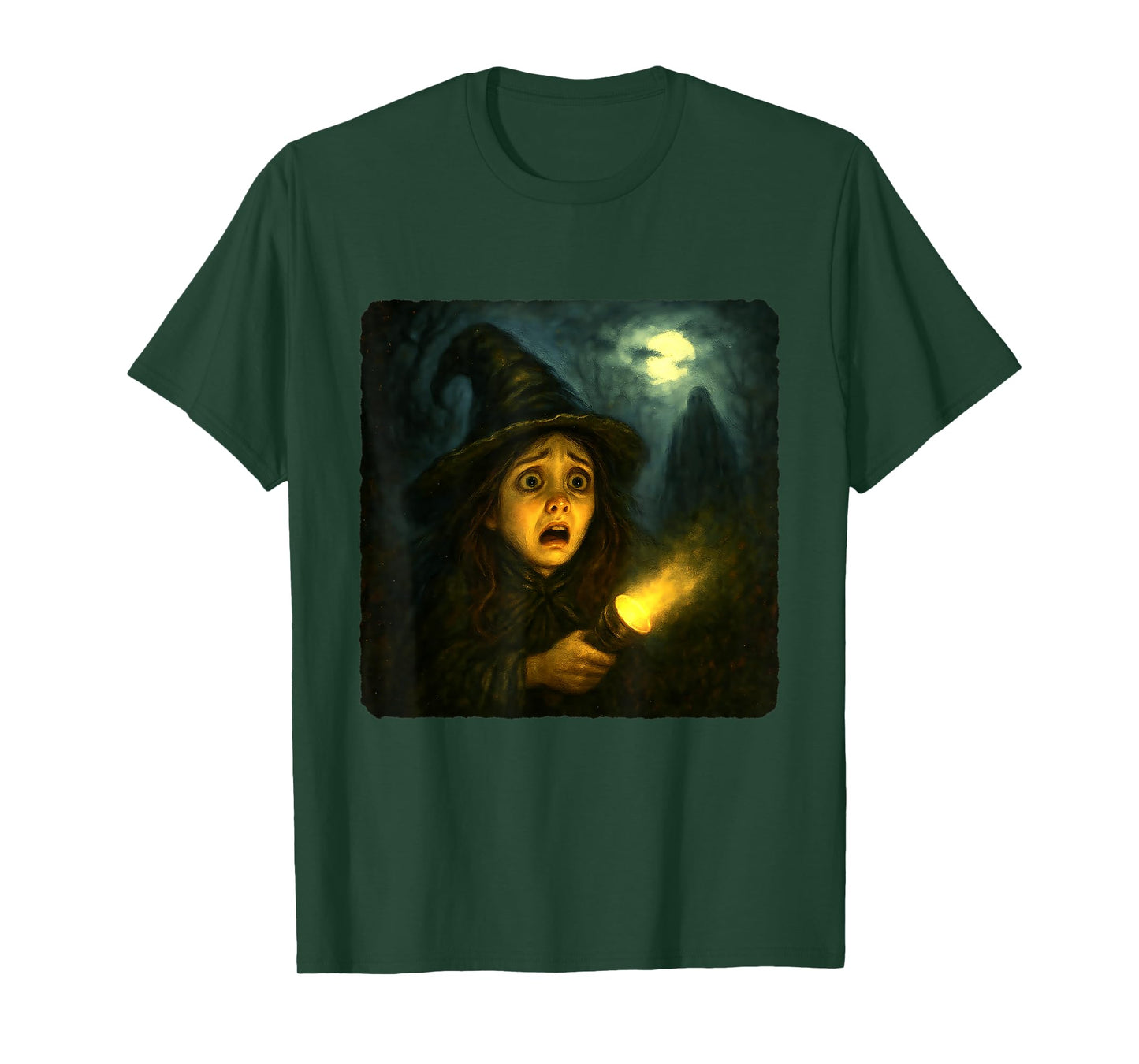Witch Scary Horror Night Flashlight Halloween Ghost T-Shirt