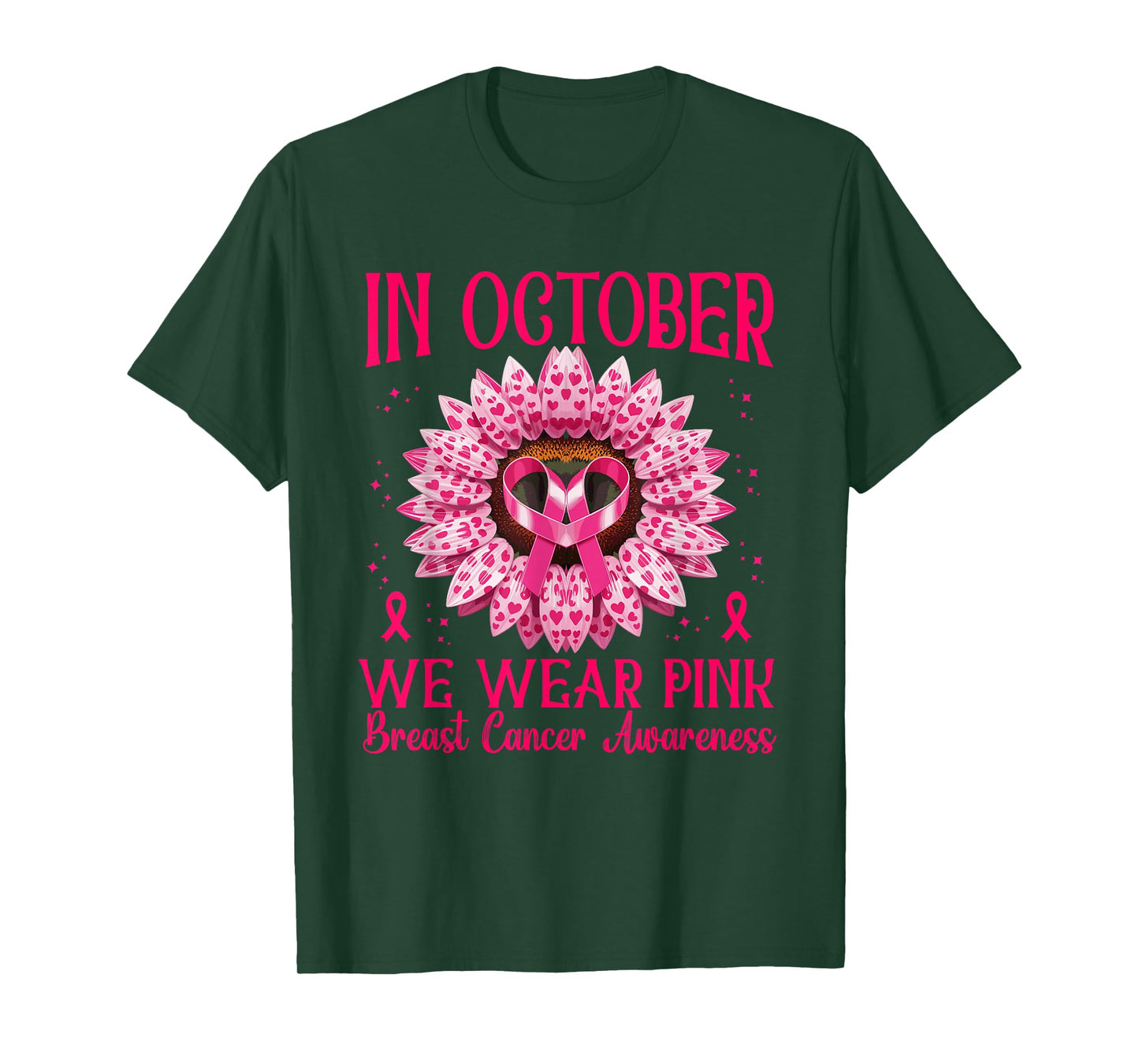 Sunflower Breast Cancer Awareness Pink Ribbon in October T-Shirt