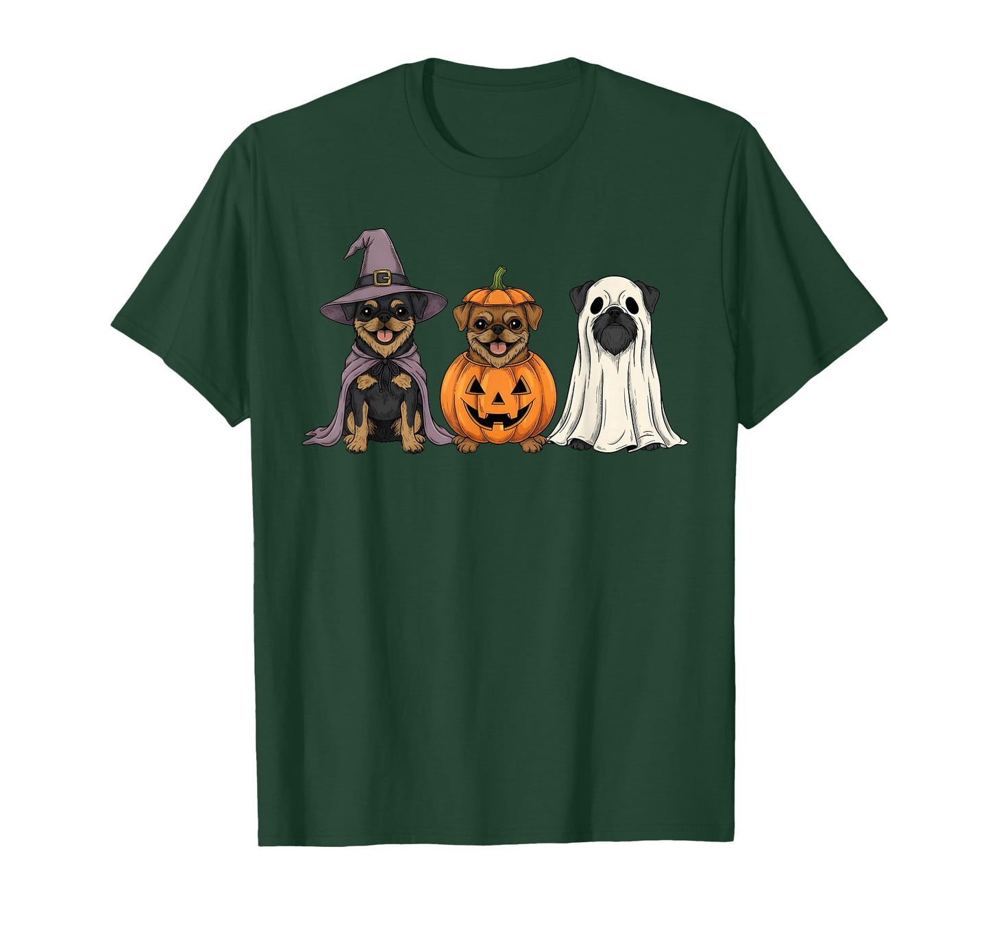Spooky Ghost Brussels Griffon Pumpkin Halloween Dog Lover T-Shirt