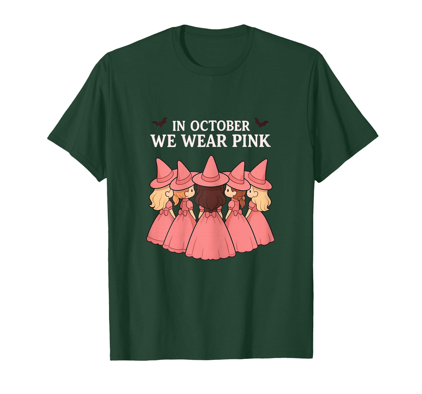 in October We Wear Pink Witches Group Breast Cancer Awarenes T-Shirt