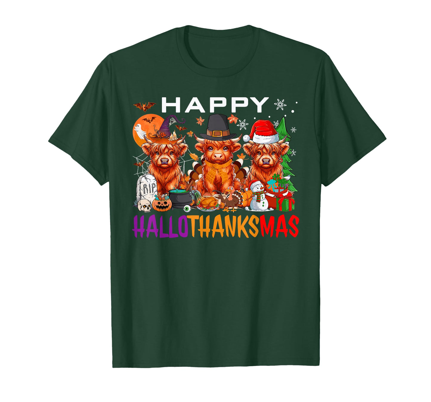 Happy Hallothanksmas Cows Halloween Thanksgiving Christmas T-Shirt