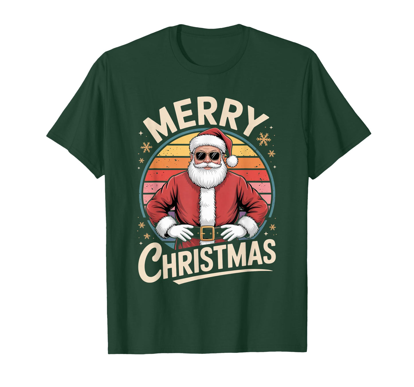 Merry Christmas Cool Santa Retro Sunset Vibe T-Shirt