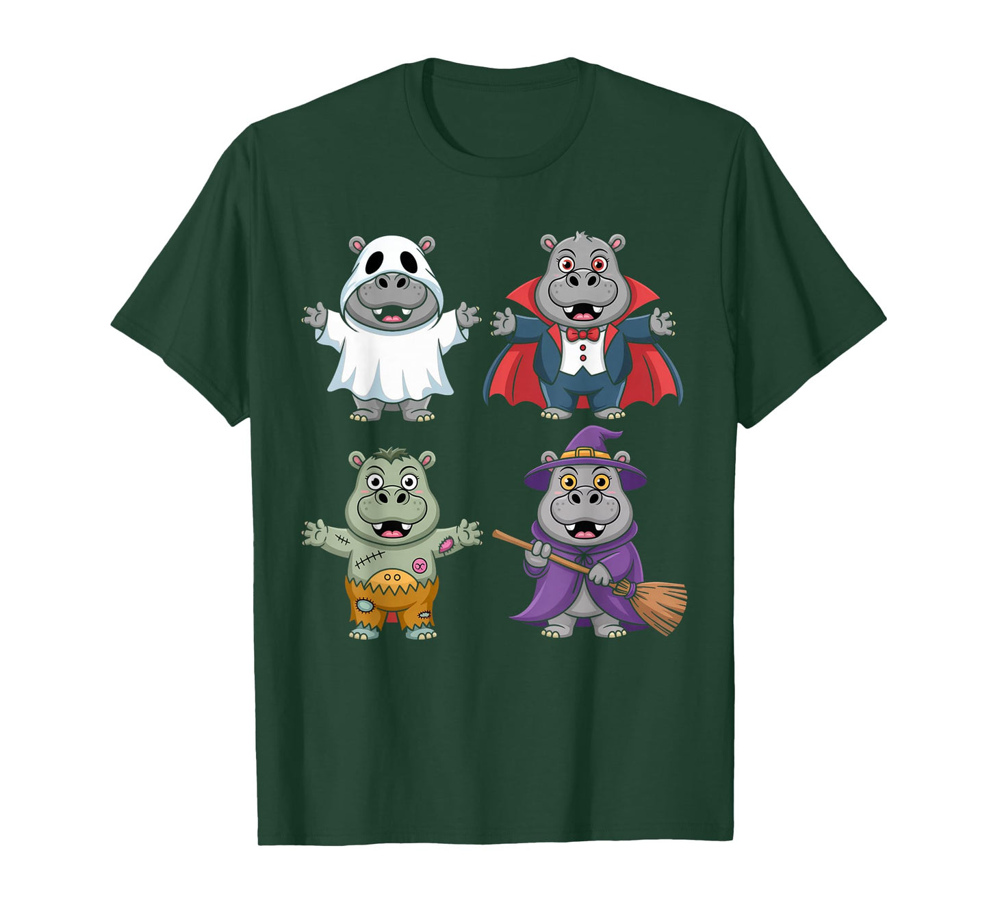 Funny Hippo Ghost Witch Zombie Halloween Costume Boys Girls T-Shirt