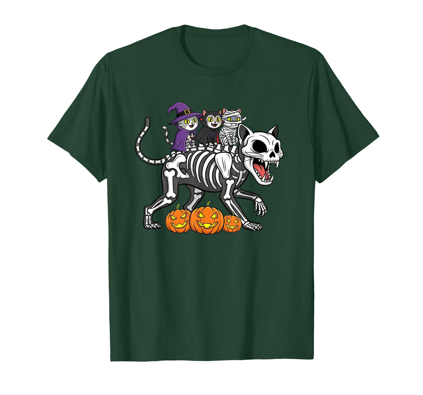 Funny Cat Skeleton Mummy Witch Halloween Kids Mens Womens T-Shirt