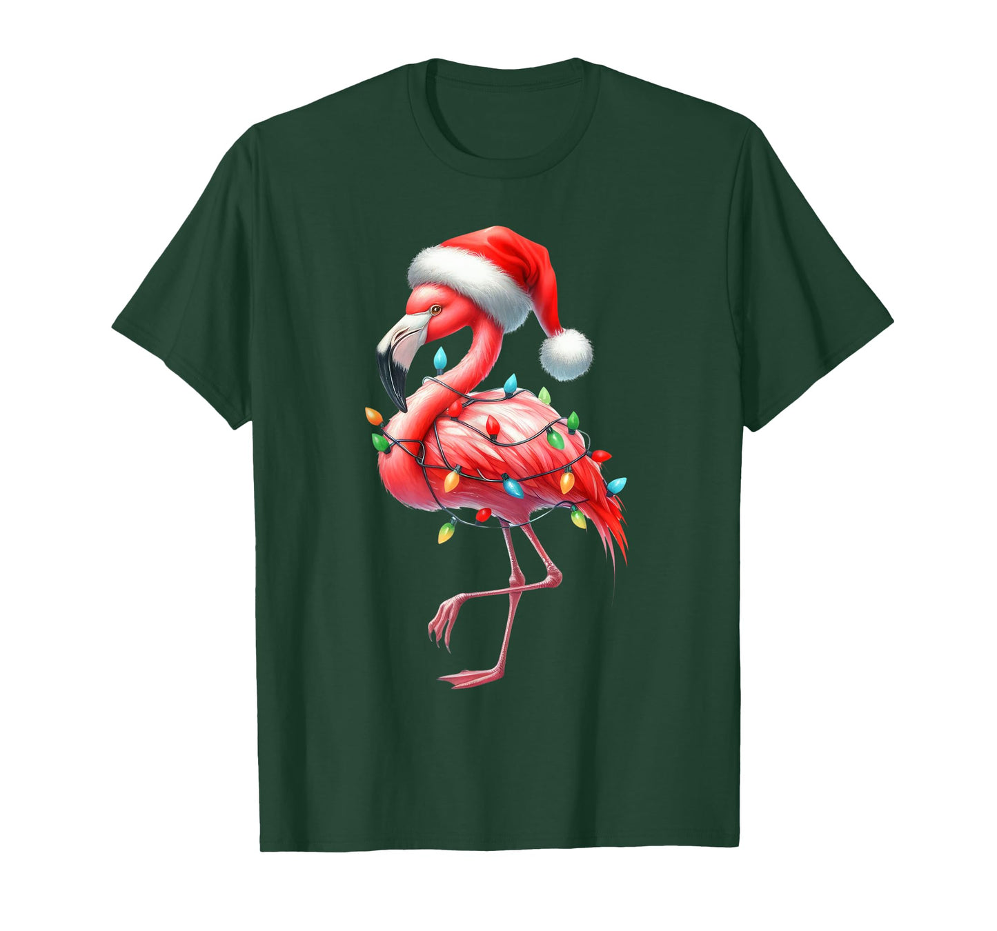 Flamingo Christmas Lights Funny Santa Hat Merry Xmas T-Shirt