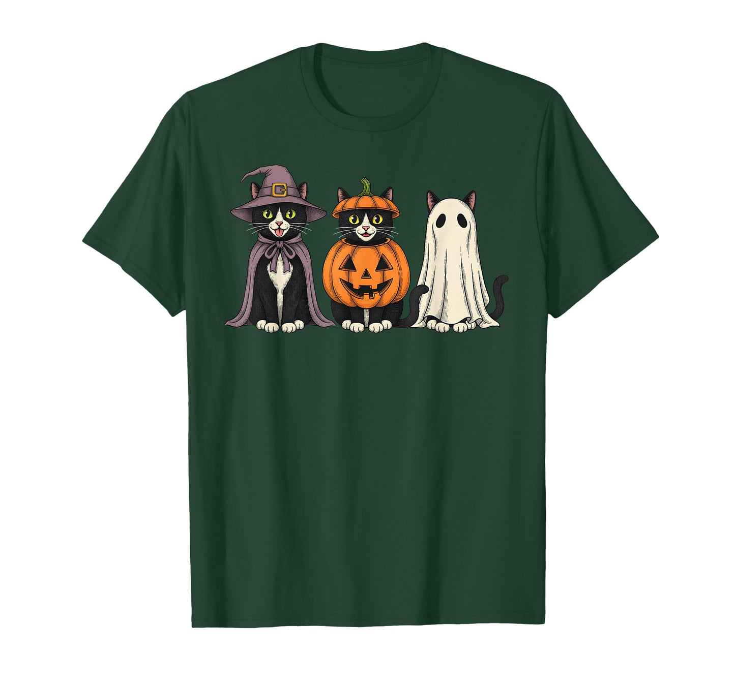 Spooky Ghost Tuxedo Cat Lover Pumpkin Halloween T-Shirt