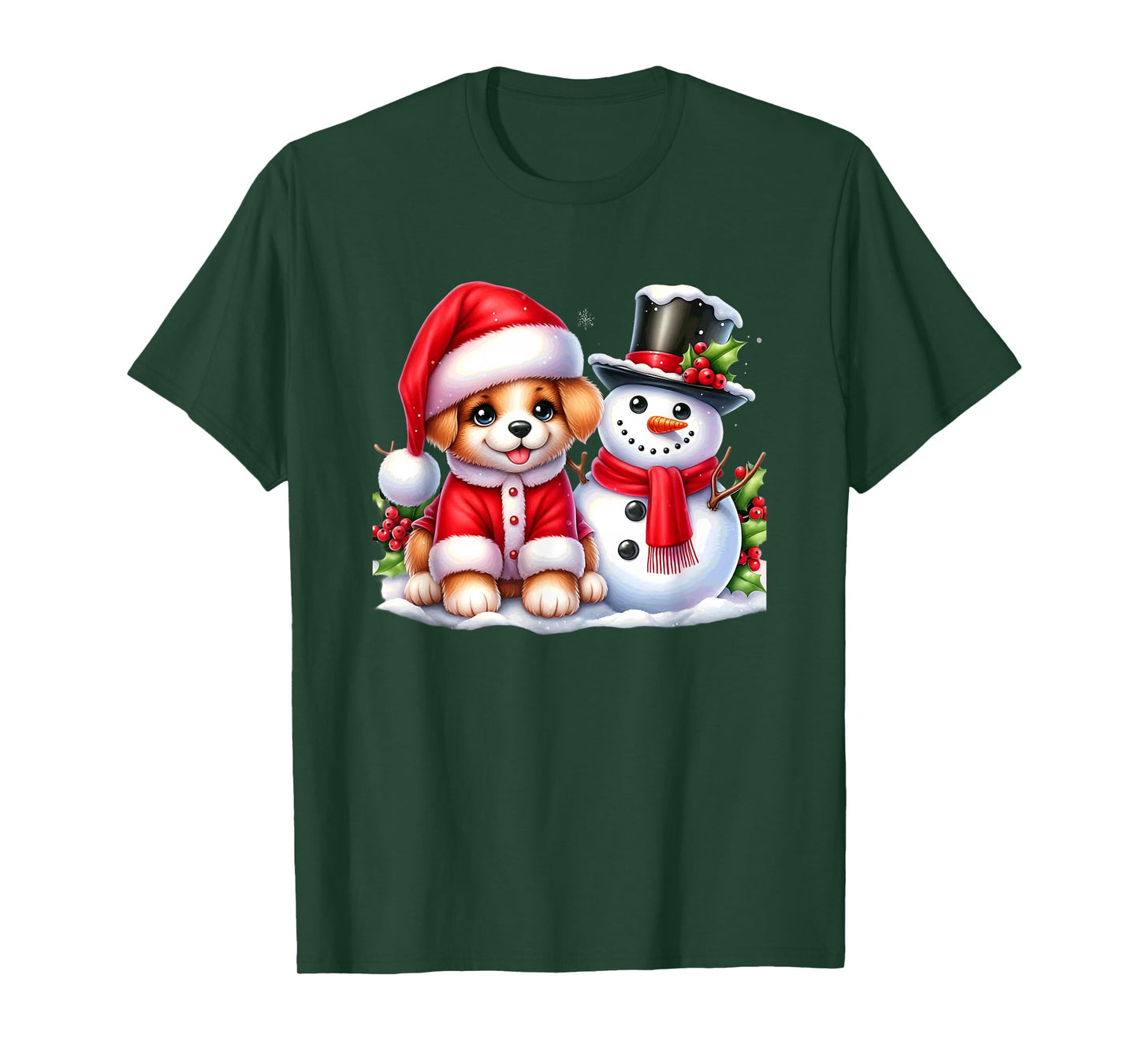 Merry Christmas Puppy and Snowman Joyful Holiday T-Shirt