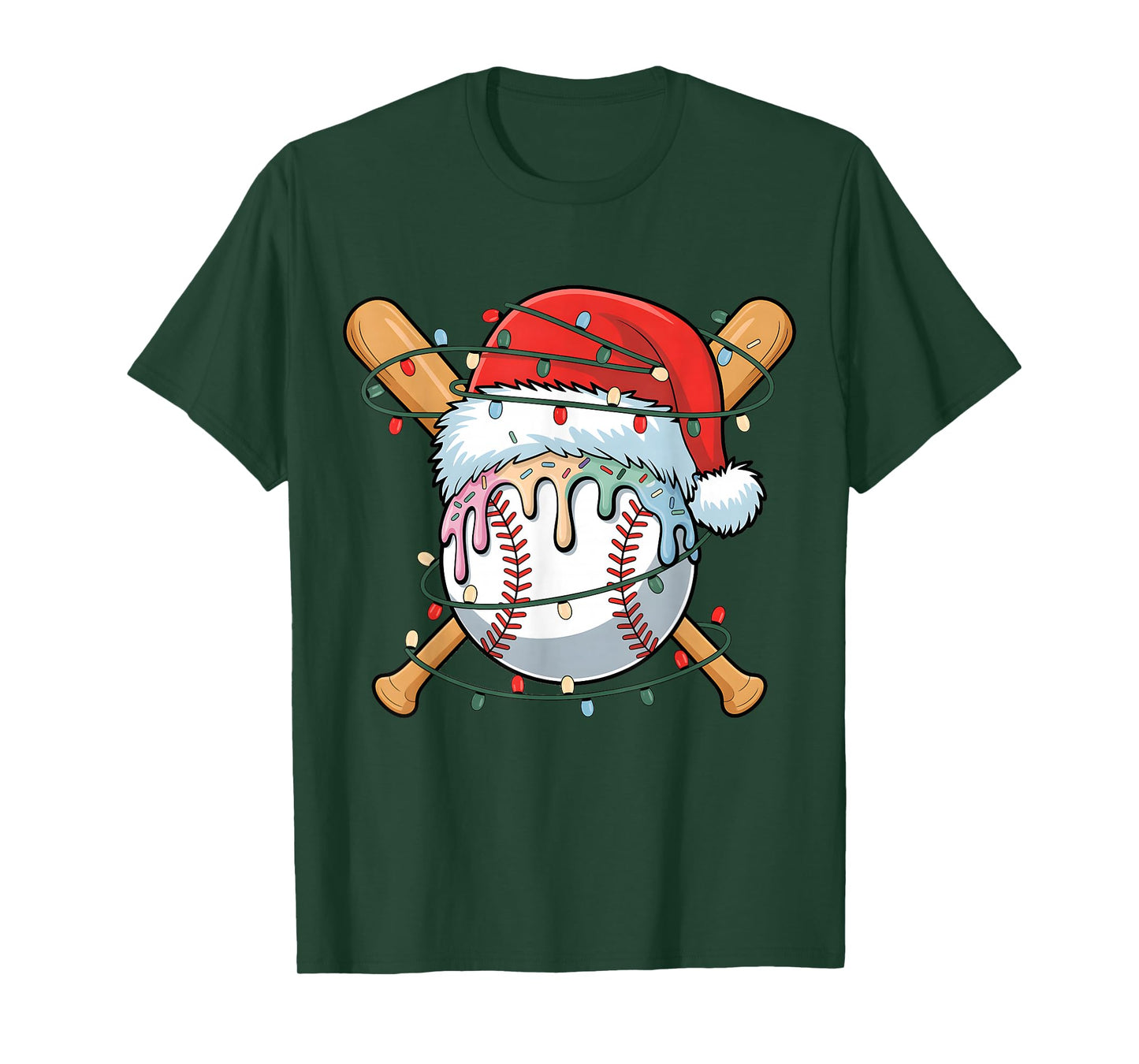 Christmas Baseball Player Ice Cream Santa for Men Boys T-Shirt