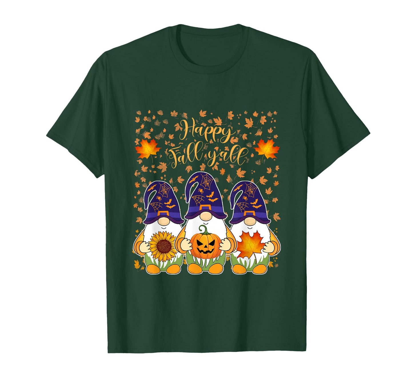 Autumn Fall Leaves Halloween Witch Gnomes Happy Fall Y'all T-Shirt