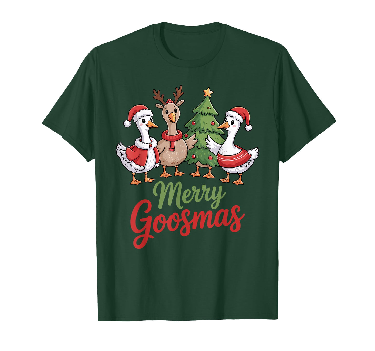 Christmas Goose Trio Santa Reindeer Tree Merry Goosmas T-Shirt