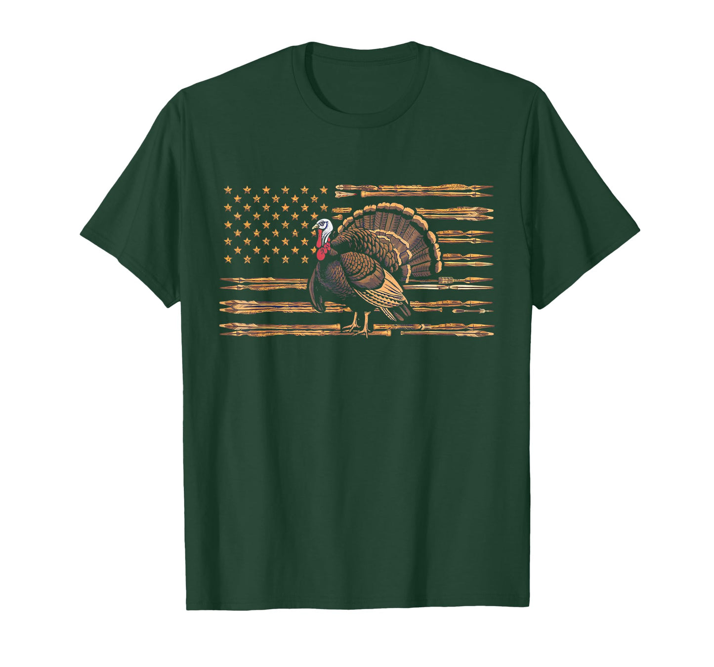 Turkey Hunting Graphic American Flag Tree Camouflage T-Shirt