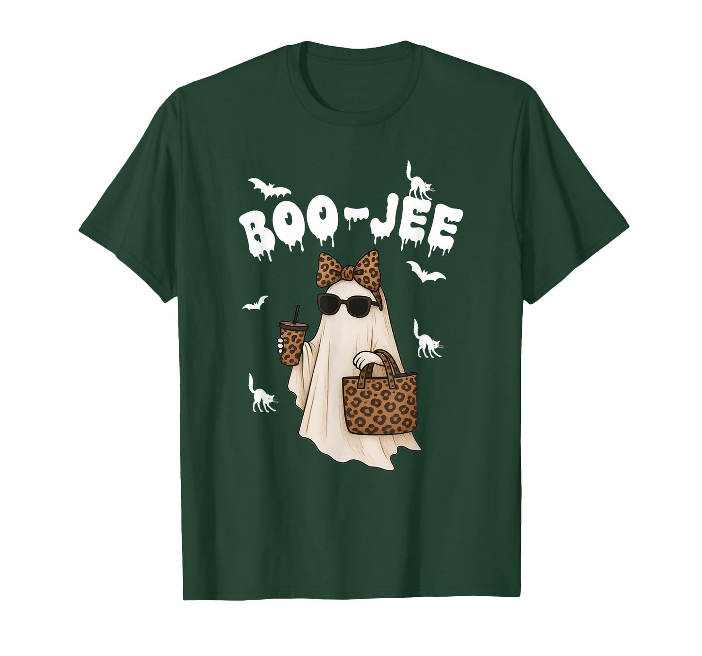 Coquette Leopard Ghost Coffee Boo-JEE Halloween Boujee Ghost T-Shirt