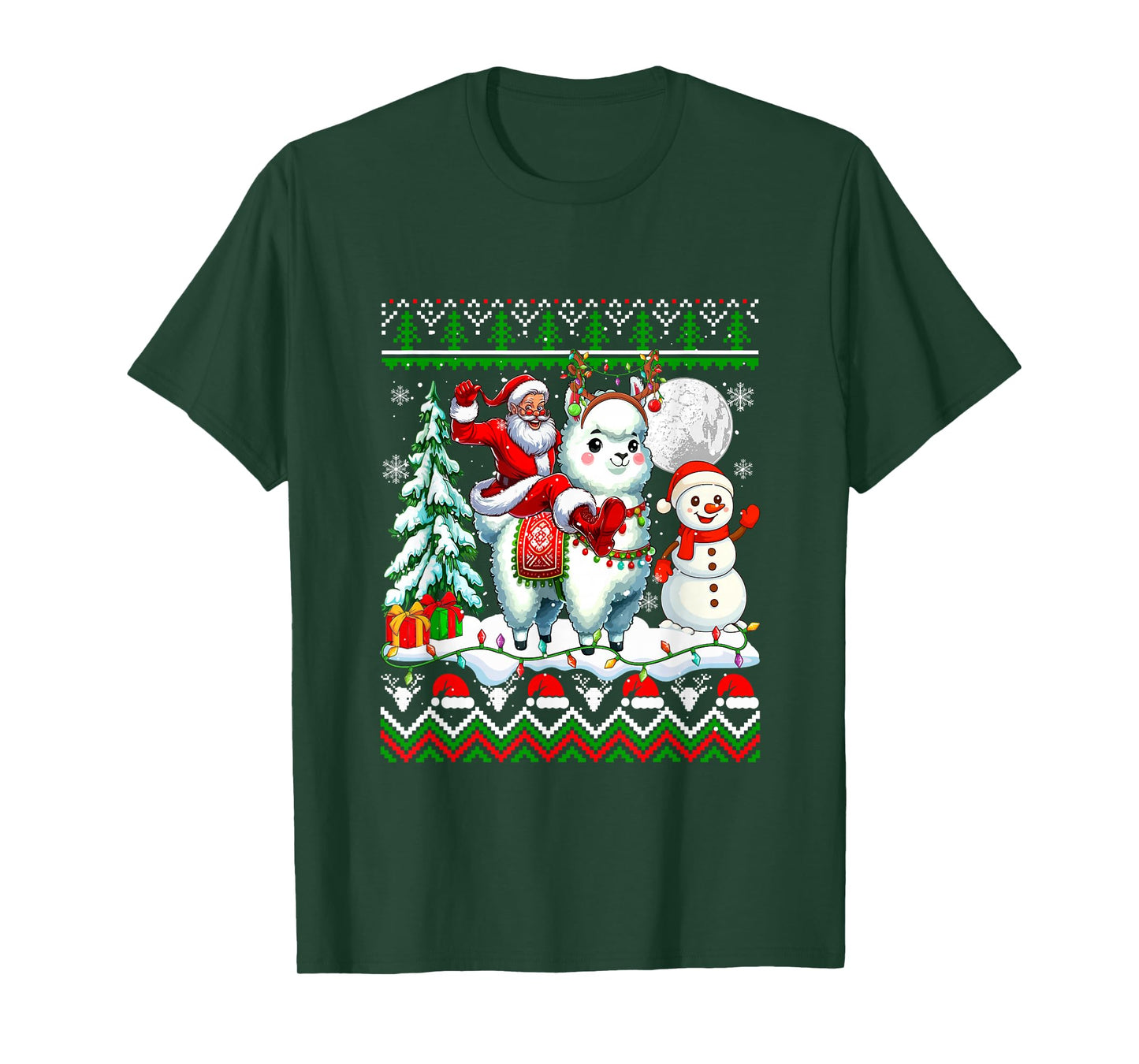 Santa Riding Llama Reindeer Christmas Sweater Farmer Snowman T-Shirt