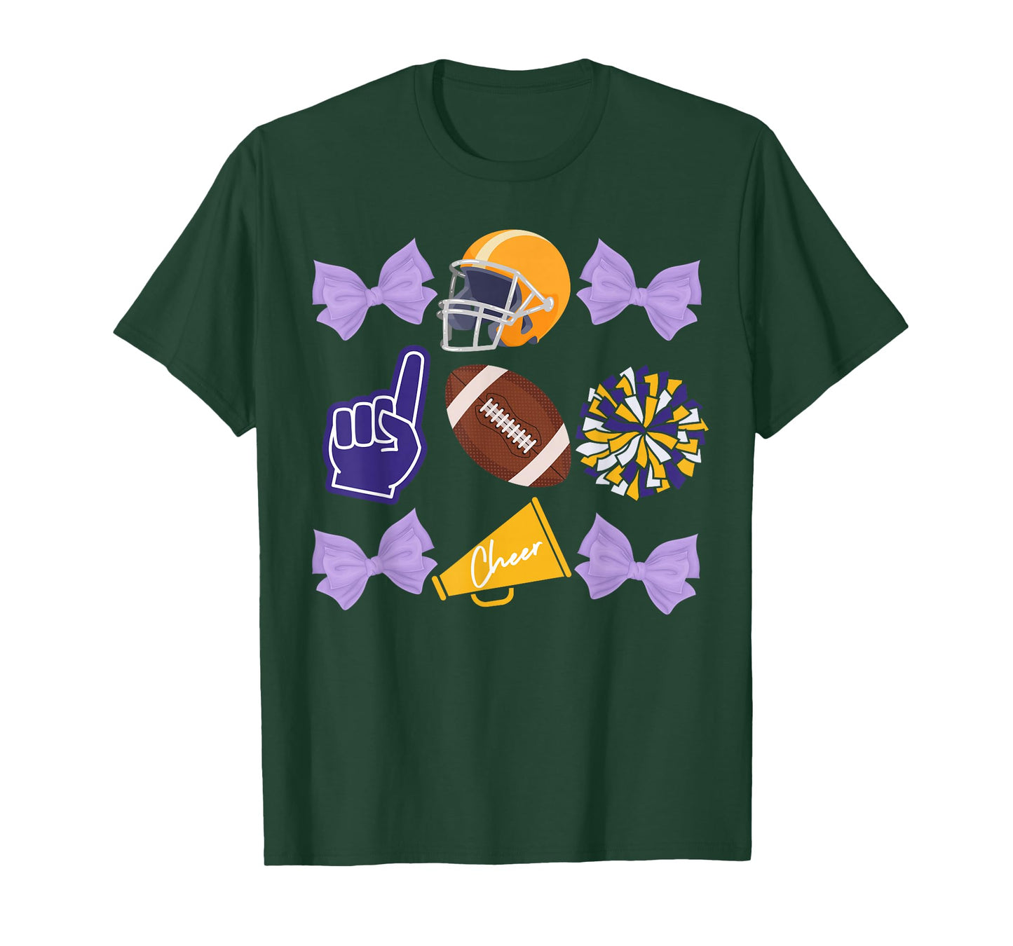 Coquette Bow Football Purple Gold Game Cheer Mom Touchdown T-Shirt